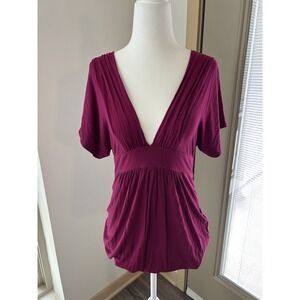 VTG Forever 21 Magenta V Neck Stretch Babydoll Top Y2K Indie Sleaze Club